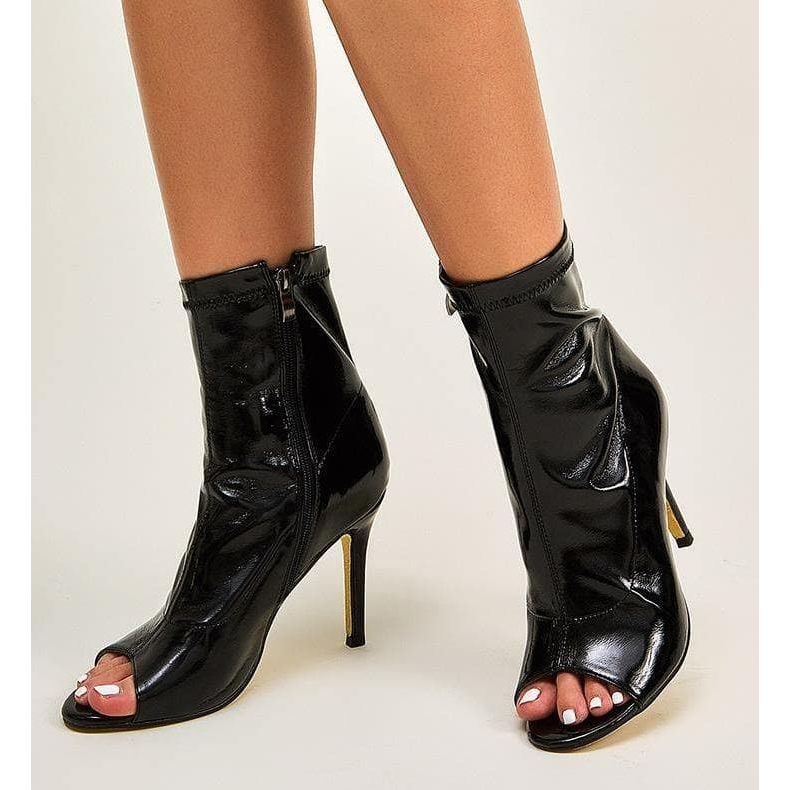 PU Leather Peep-Toe Zippers boots.