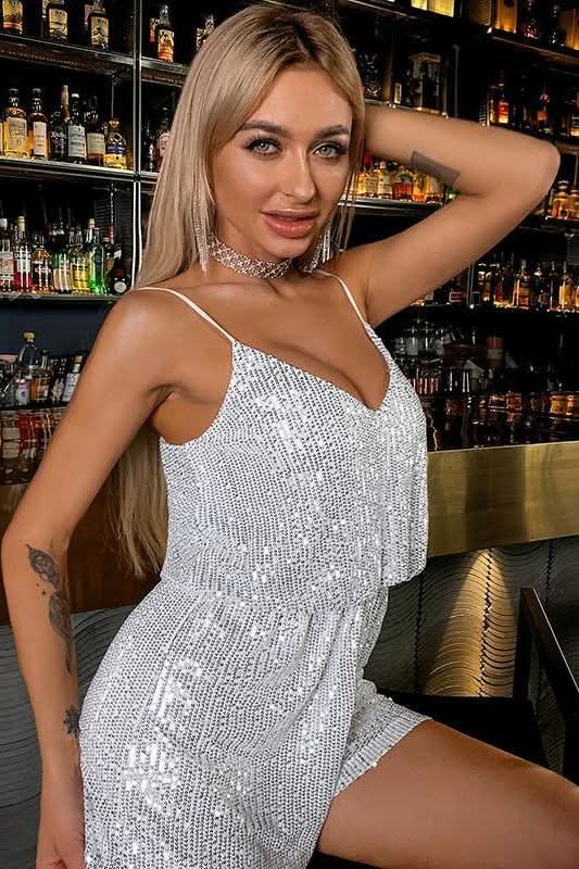 V Neck Sequin Bodycon Corset Jumpsuit.