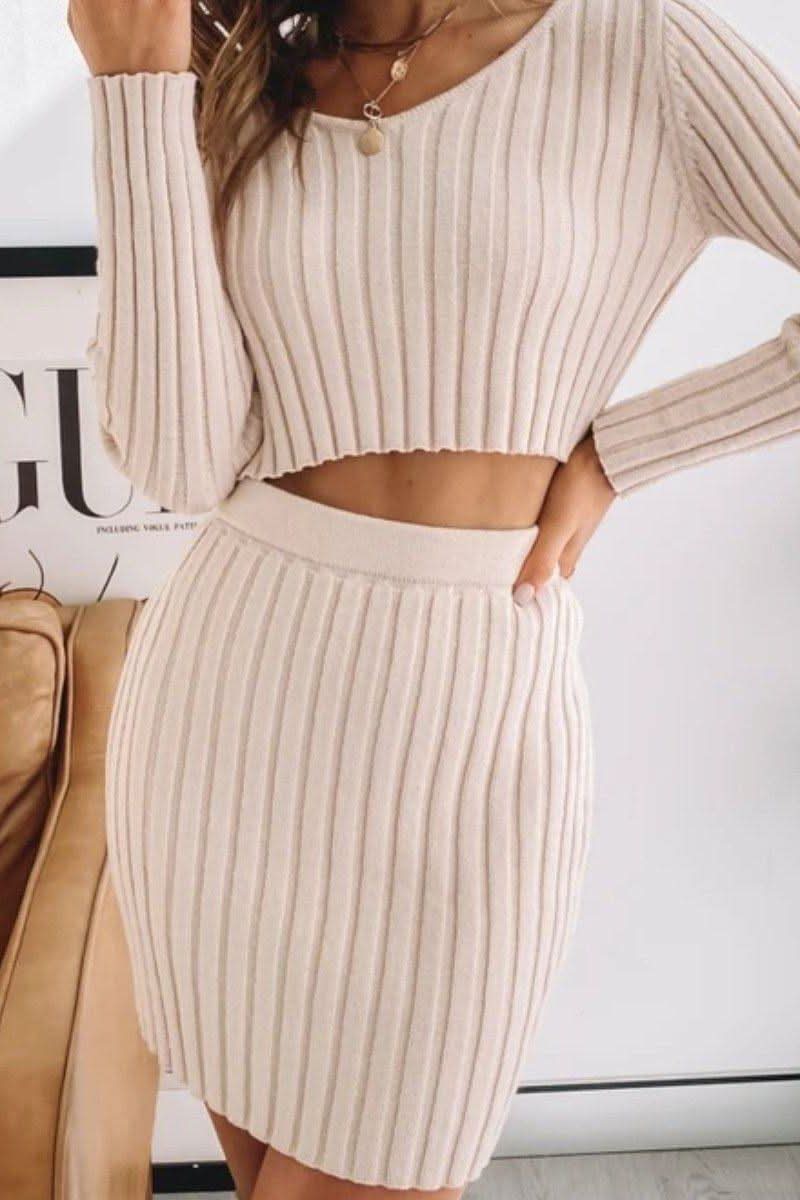 sweater top and short skirt knitted crop set.