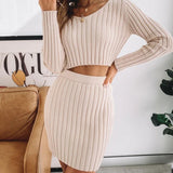 sweater top and short skirt knitted crop set.
