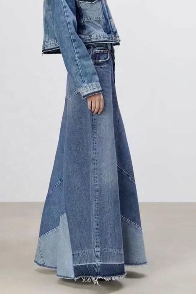 Casual Patchwork Denim Skirt - Image 4