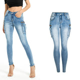 Pockets Zipper Patchwork Washed Pencil Jeans - The Woman Concept