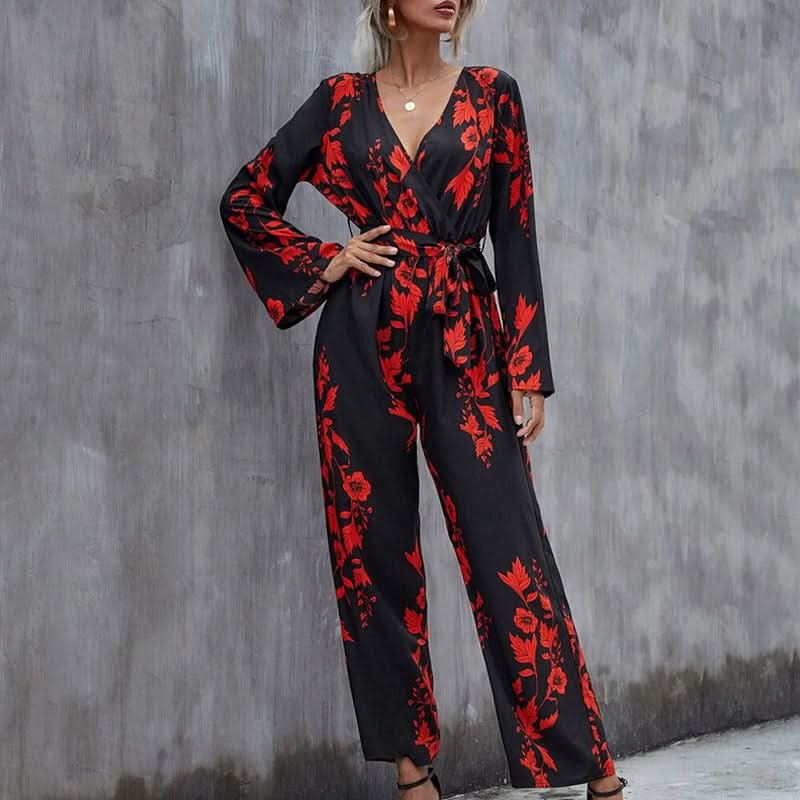 Floral Print Belted Wide Leg Jumpsuit - Image 5