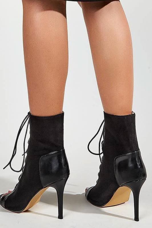 Lace-Up Stiletto Heels Black Boots.