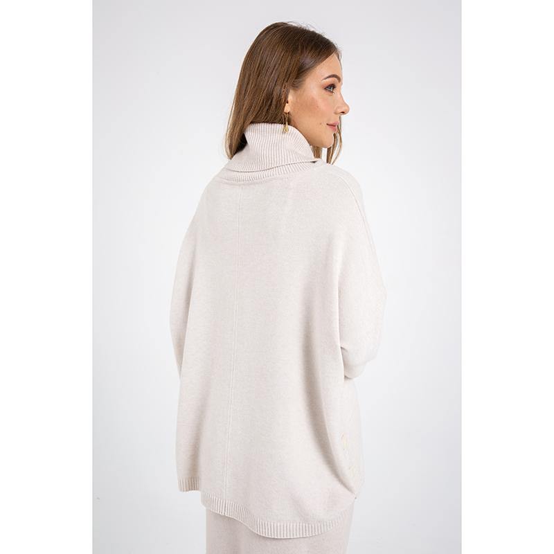 Turtle Neck Loose Long Sleeve Button Pullover Sweater - The Woman Concept