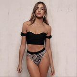 Off Shoulder Cover Up Leopard  Bikini - The Woman Concept