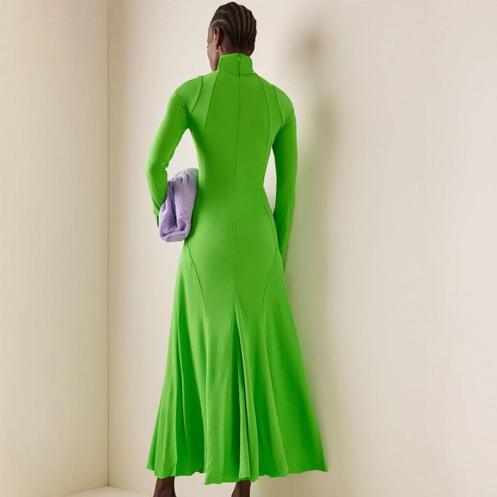 Elegant Long Party green Dress - Side View