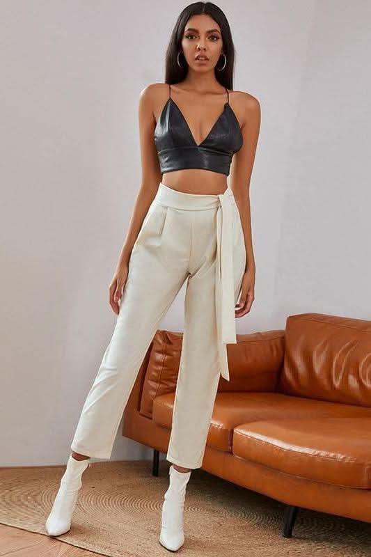 Knotted Belt White Women Pants.