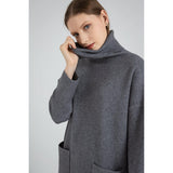 Long Sleeve Turtleneck Knitted Sweater Dress - The Woman Concept