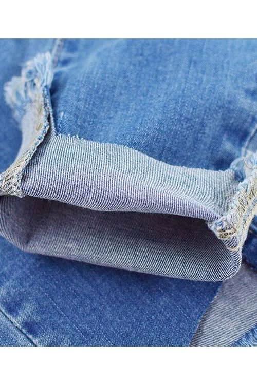 Elastic Ripped Cutout Cuff Washed Jeans - The Woman Concept