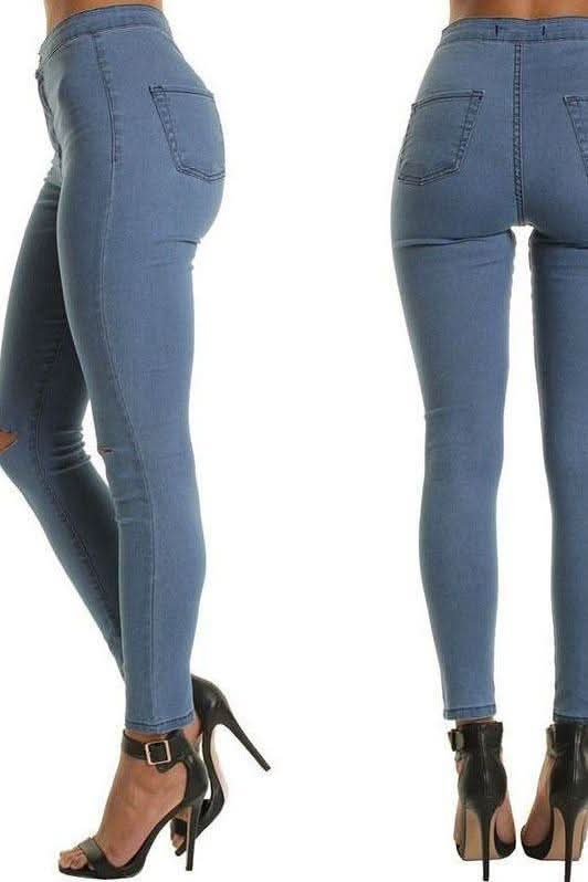 Thin Knee Holes And Feet Casual Pants - The Woman Concept