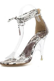 Snakeskin Clear Crystal Wedge High Heel Sandals.