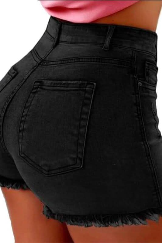 High Waist Shorts Washed Holes - The Woman Concept