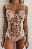 Floral One Piece Underwear Lace Set.