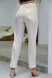 High Waist Metallic Belt Pants.