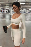 Low Cut Slim Long Sleeve Top And Shorts.