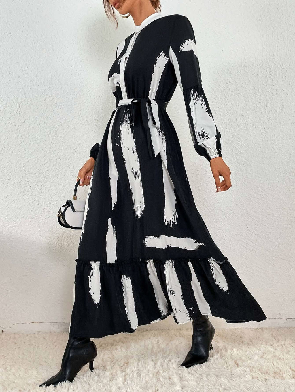 Ruffle Hem Belted Casual Dress - Image 6