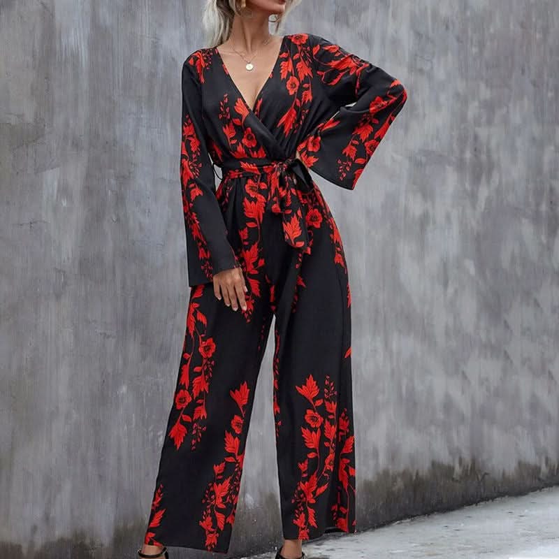 Floral Print Belted Wide Leg Jumpsuit - Image 7