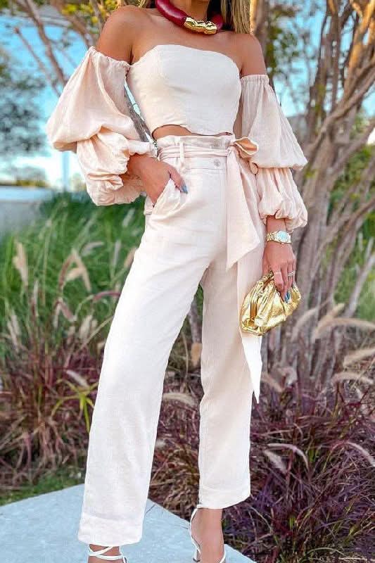 Cotton and linen one-shoulder casual suit - Image 5