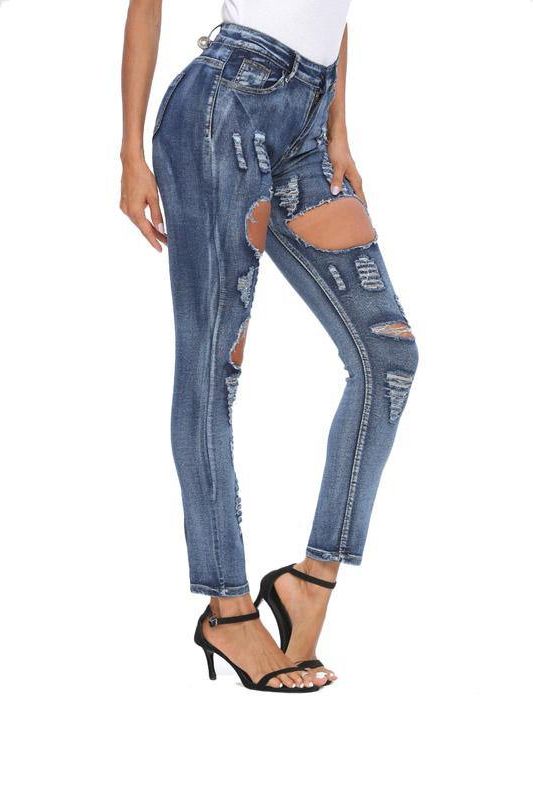 Skinny Stretch-Through Hole Jeans - The Woman Concept