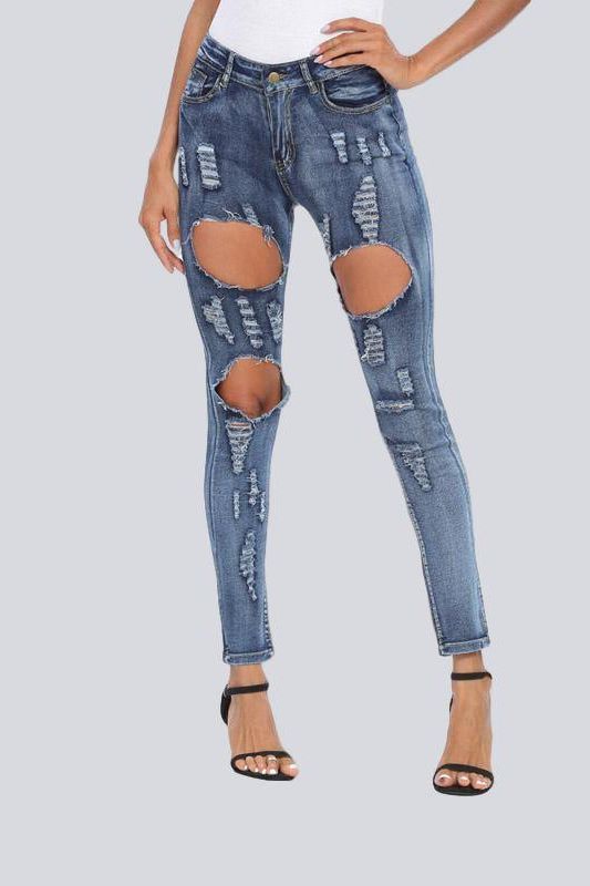 Skinny Stretch-Through Hole Jeans - The Woman Concept
