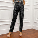 Paperbag Waist Belted Pu Leather Pants