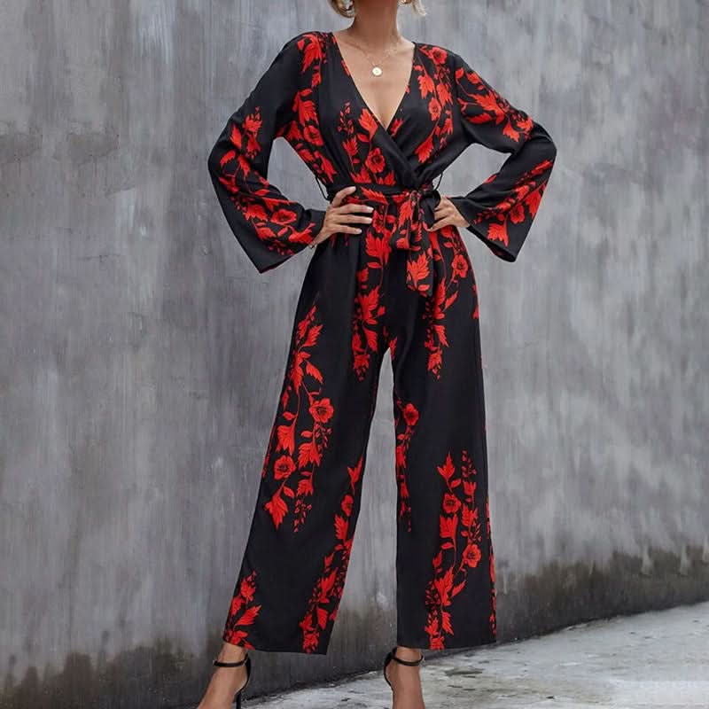 Floral Print Belted Wide Leg Jumpsuit - Image 6