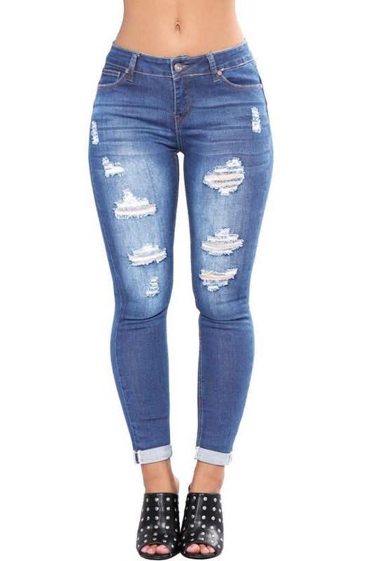 High Waist Ripped Hips Pencil Jeans - The Woman Concept