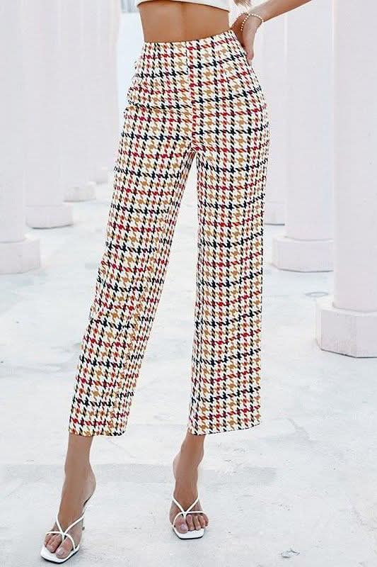 Houndstooth Straight Leg Pants - Detail