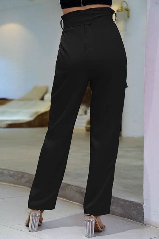 Notched Waist Belt Double Pleated Pants.