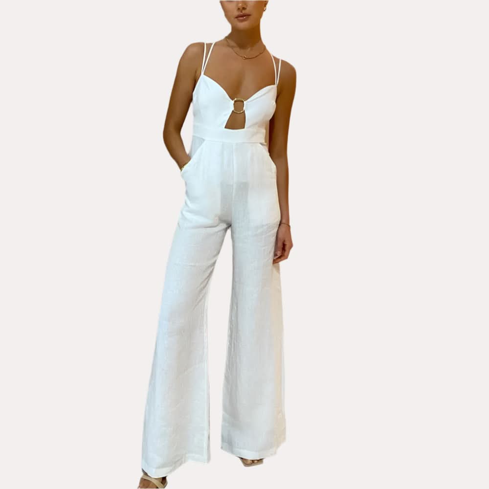 Strapless club white jumpsuit - Front View