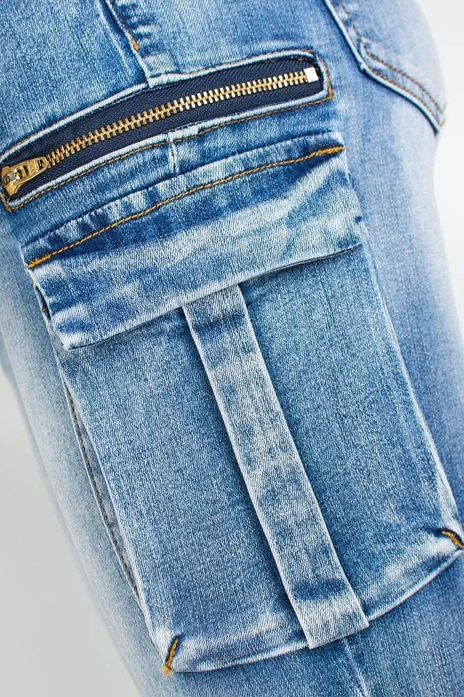 Pockets Zipper Patchwork Washed Pencil Jeans - The Woman Concept