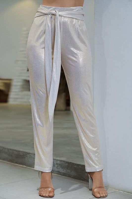 High Waist Metallic Belt Pants.