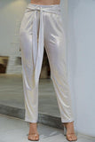 High Waist Metallic Belt Pants.