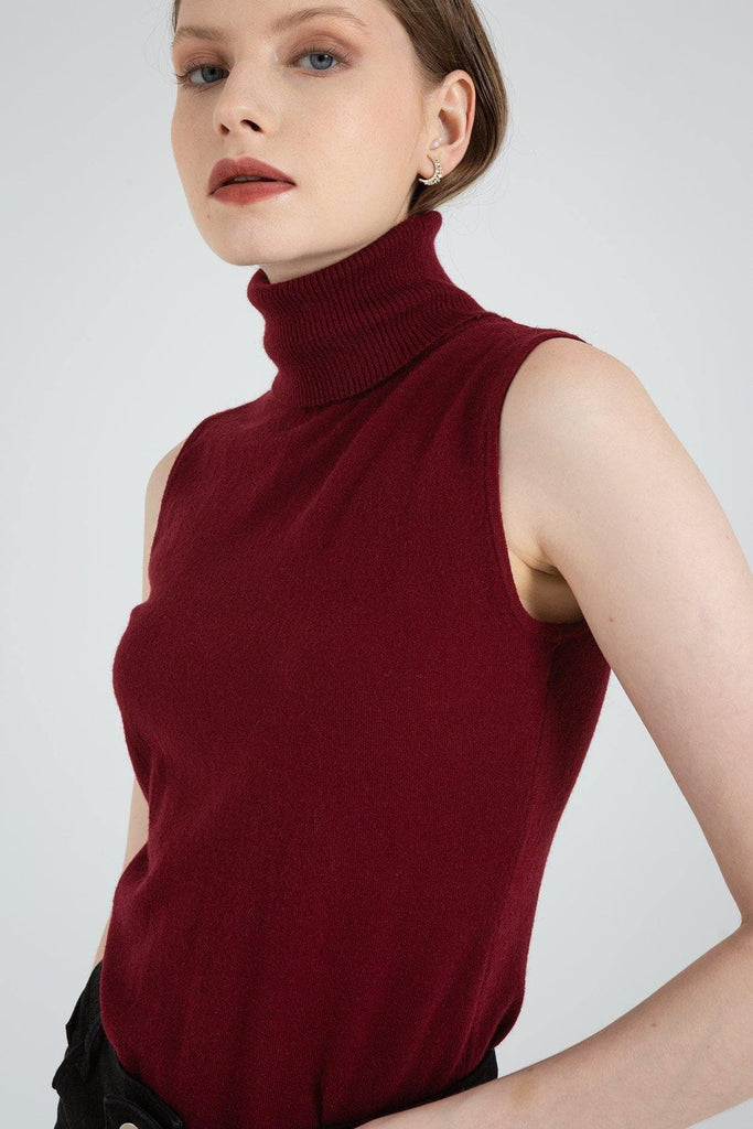 Turtle Neck Sleeveless Knitted Sweater - The Woman Concept