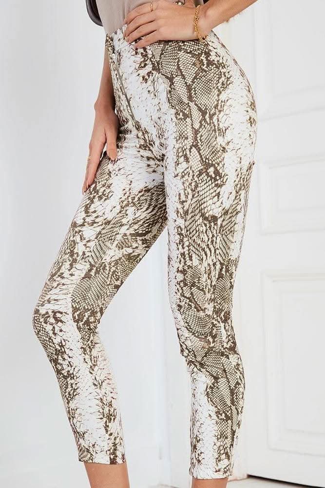 Serpentine Print Casual Cropped Pants.