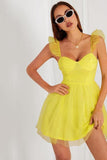 Yellow Chiffon Ruffle Hem Skater Dress.