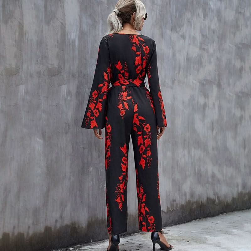 Floral Print Belted Wide Leg Jumpsuit - Image 4