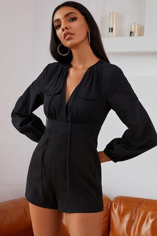Lantern Neck Sleeve Romper.