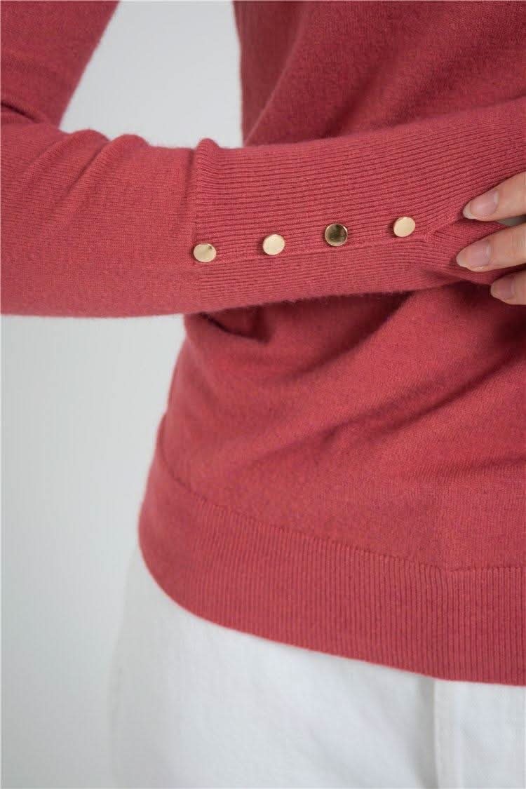 Turtleneck Sleeve Metal Button Pullover - The Woman Concept