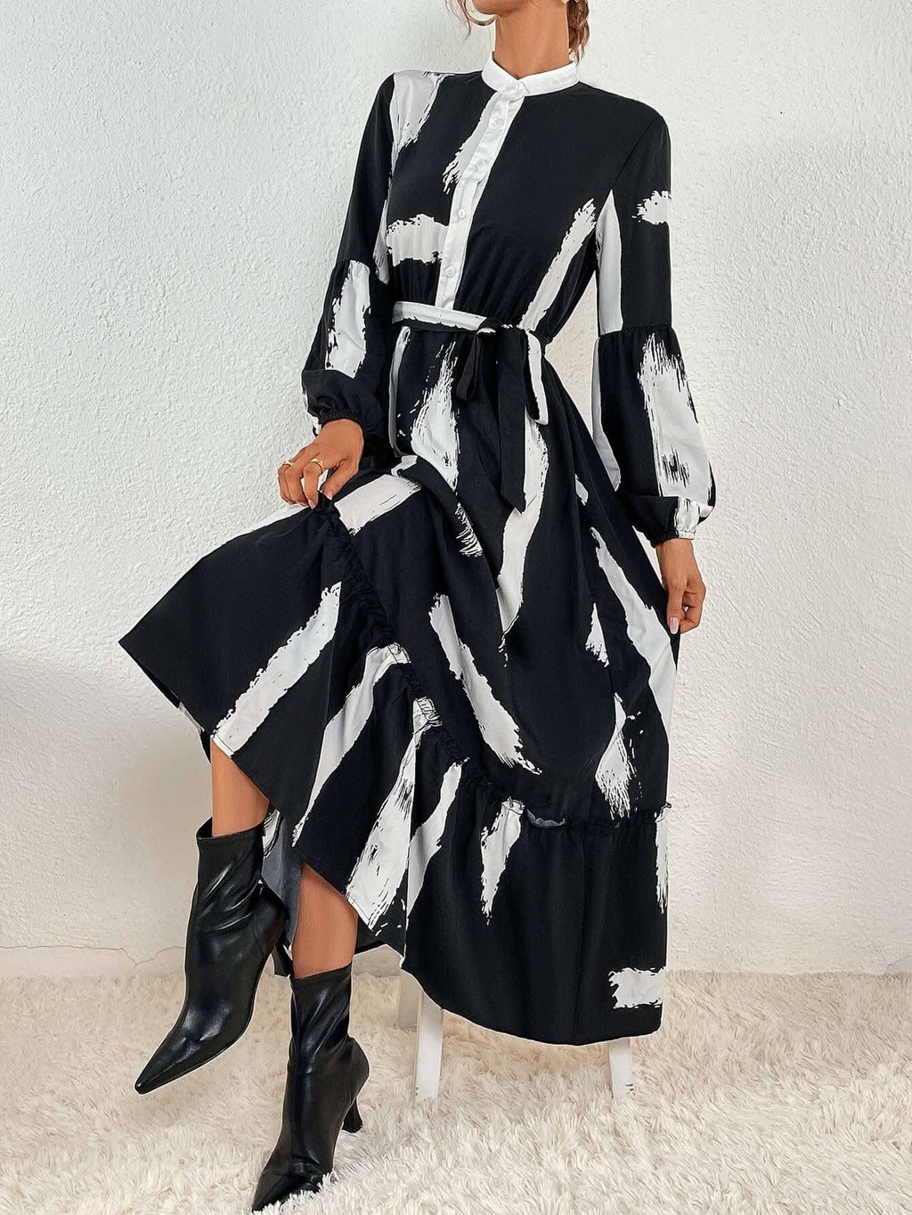 Ruffle Hem Belted Casual Dress - Image 5