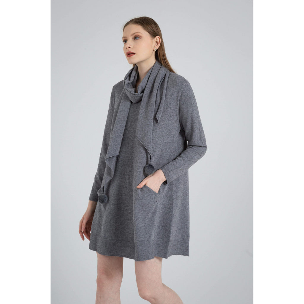 Long Sleeve Casual Soft Sweater Dress + Scarf - The Woman Concept