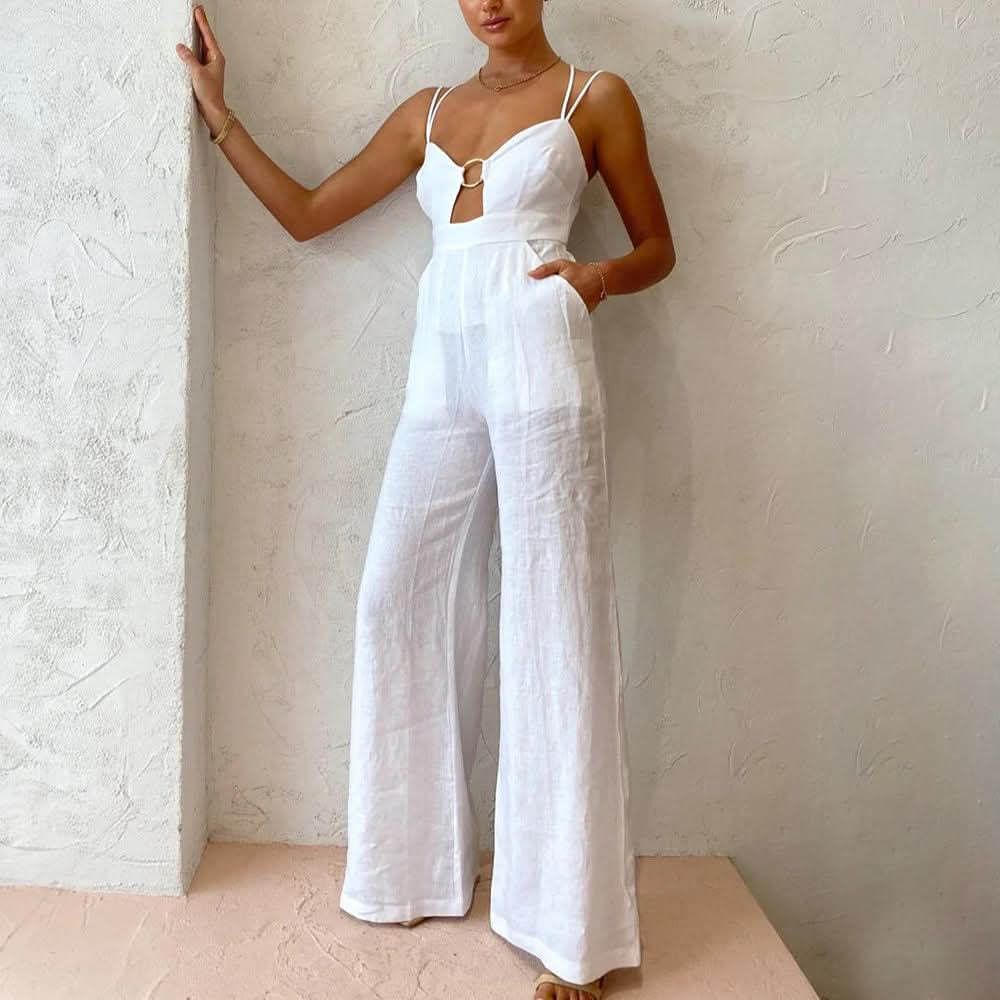 Strapless club white jumpsuit - Side View