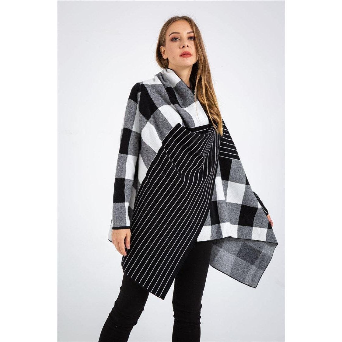 Patchwork Plaid Shirt Sweater - The Woman Concept