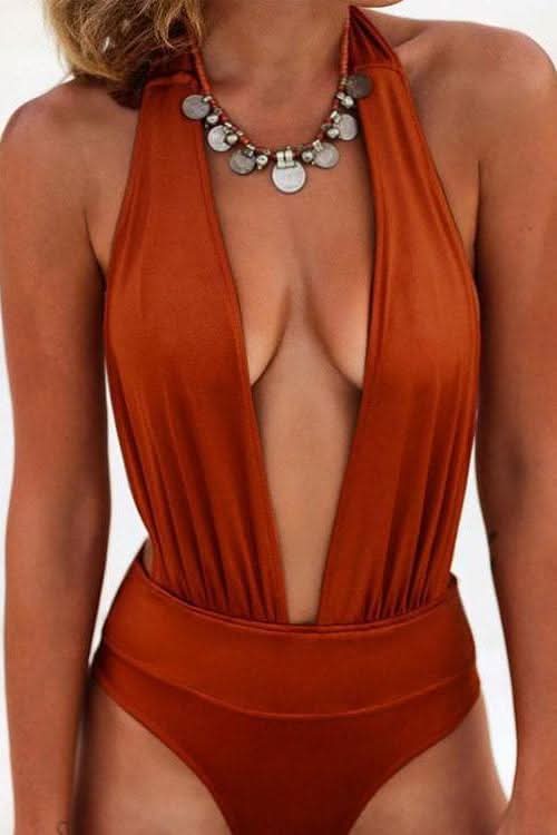 Hollow Out Deep V Neck One Piece - The Woman Concept