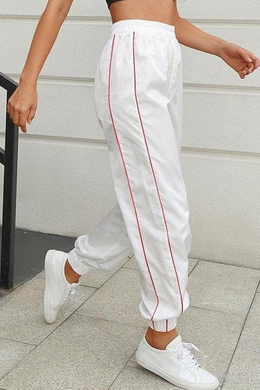 Side Stripe Elastic Waist Sweatpants.
