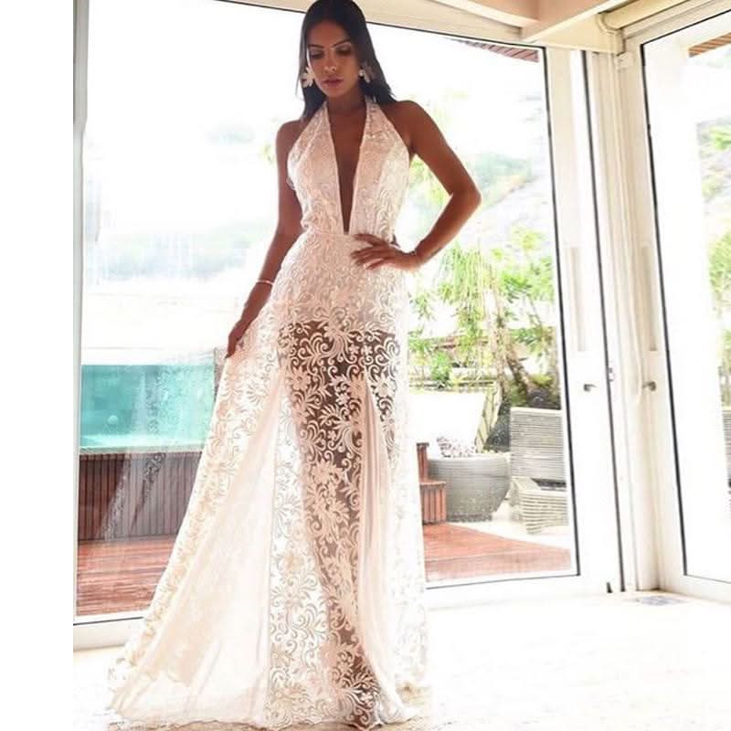 Stunning Long Backless White Evening Dress
