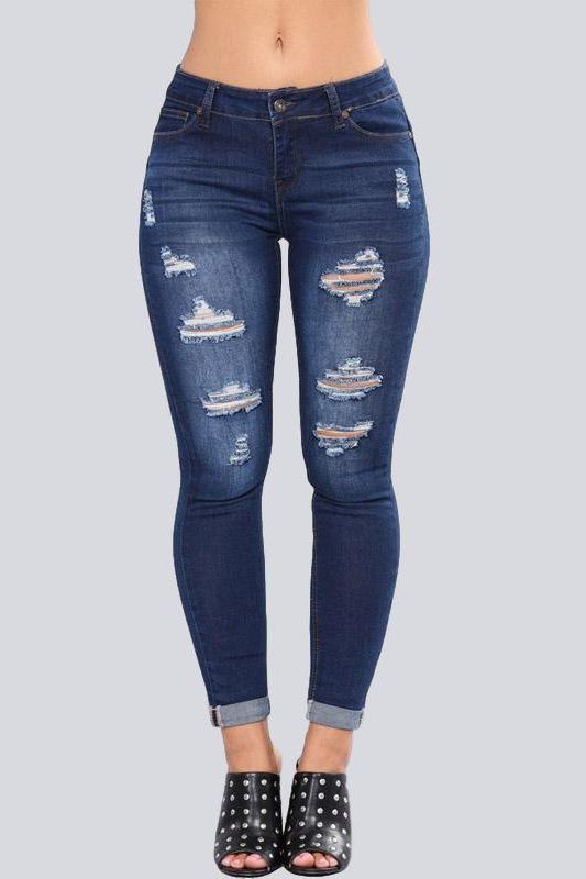 High Waist Ripped Hips Pencil Jeans - The Woman Concept
