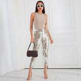 Serpentine Print Casual Cropped Pants