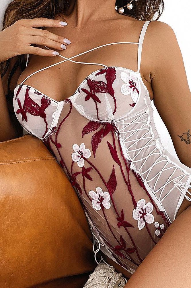 Floral White Lingerie Sexy Nighty Wear.